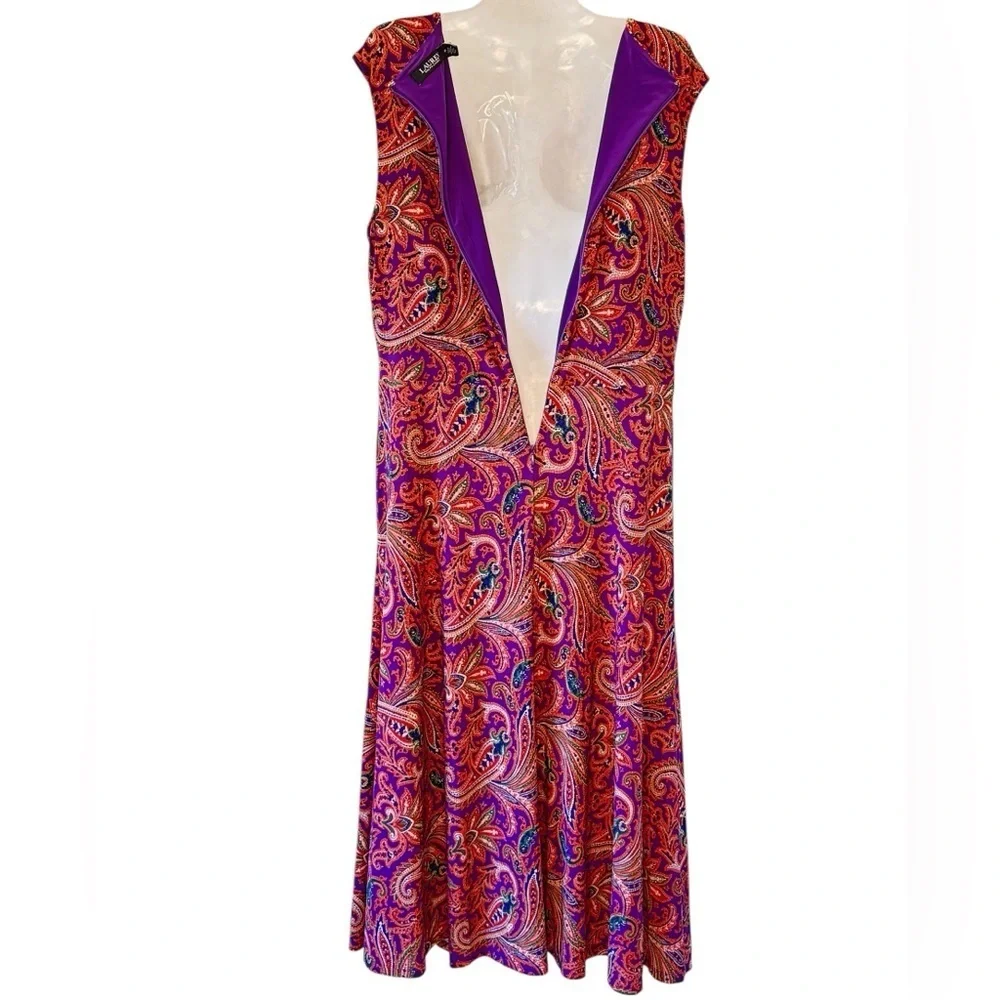 Lauren Ralph Lauren Paisley Twist Front Jersey Midi Dress Purple Green Size 12 - Picture 5 of 10